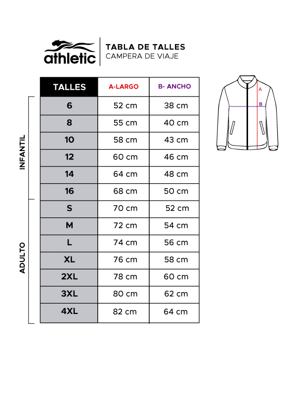 Tabla de talles: Campera de viaje. Abrir imagen para consultar las medidas.