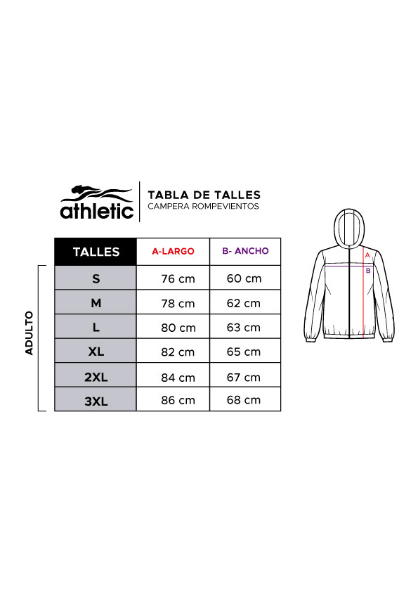 Tabla de talles: Campera rompevientos. Abrir imagen para consultar las medidas.