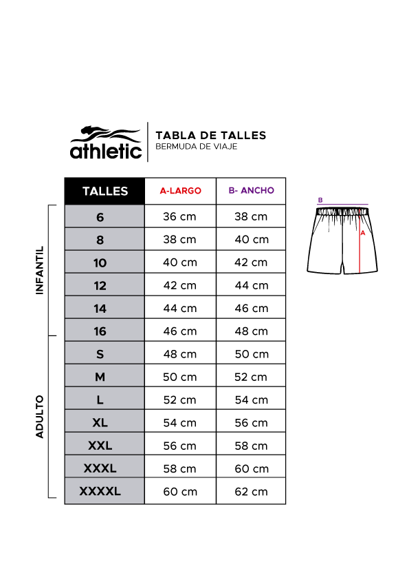 Tabla de talles: Short de viaje. Abrir imagen para consultar las medidas.